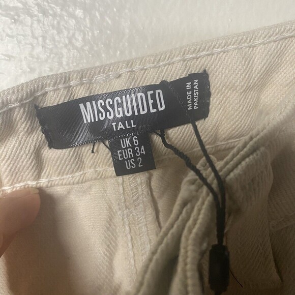 Missguided Women Tall Enzyme Dad Jean High Waisted Raw Hem Mom Jeans Sand Sz 2 - Picture 12 of 16